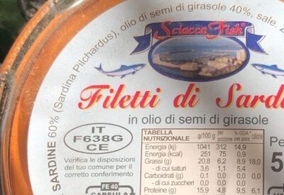 Filetti di sardine in olio di semi di girasole - Ingredienti