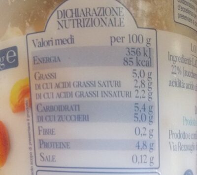 Yogurt colato con albicocca - Voedingswaarden - it