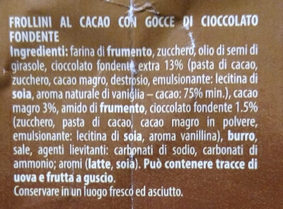 Frollini con gocce di cioccolato Extra Dark - Ingredienti