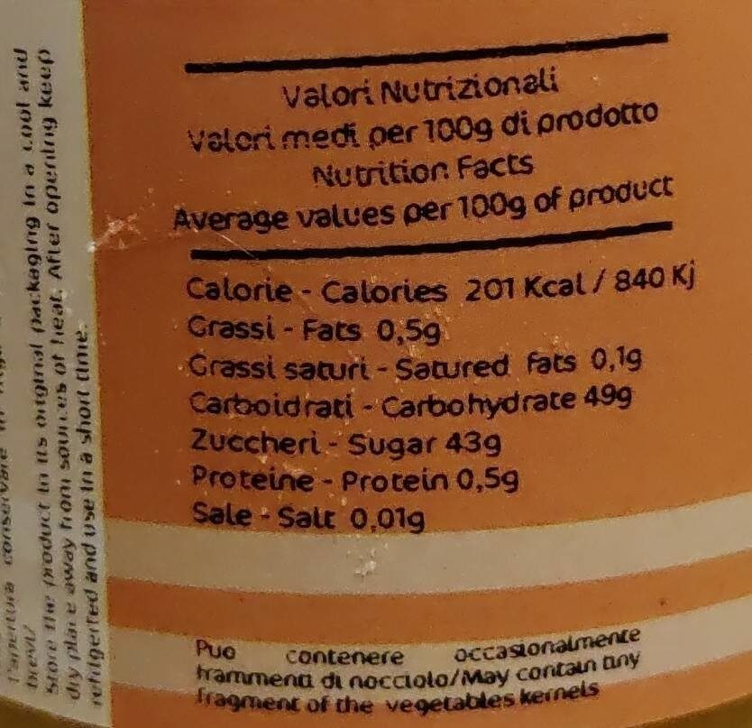 Marmellata extra di arancia sicilia - Valori nutrizionali