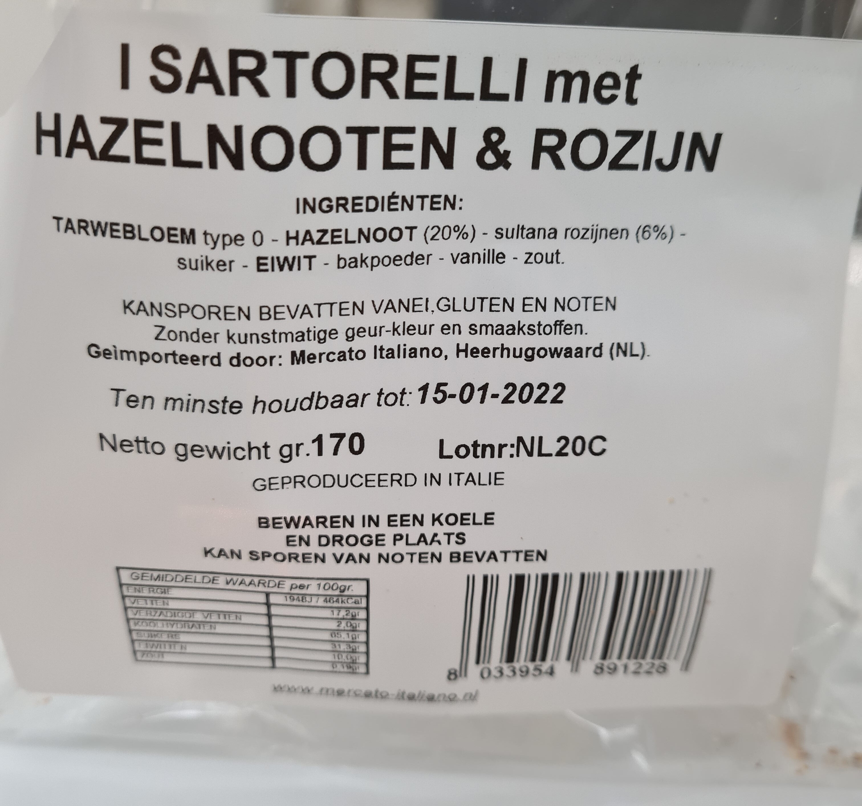 Sartorelli hazelnooten - Ingrediënten - en