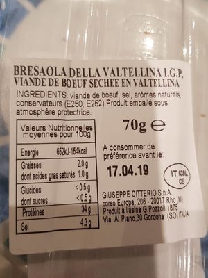 Bresaola Della Valtellina I.G.P. - Ingrédients