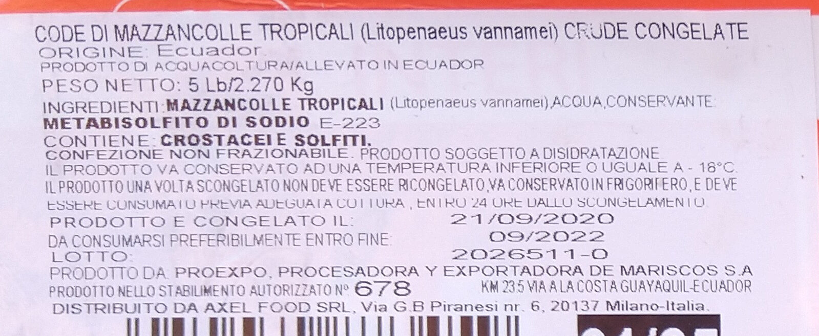 Mazzancolle tropicali crude congelate - Ingredienti