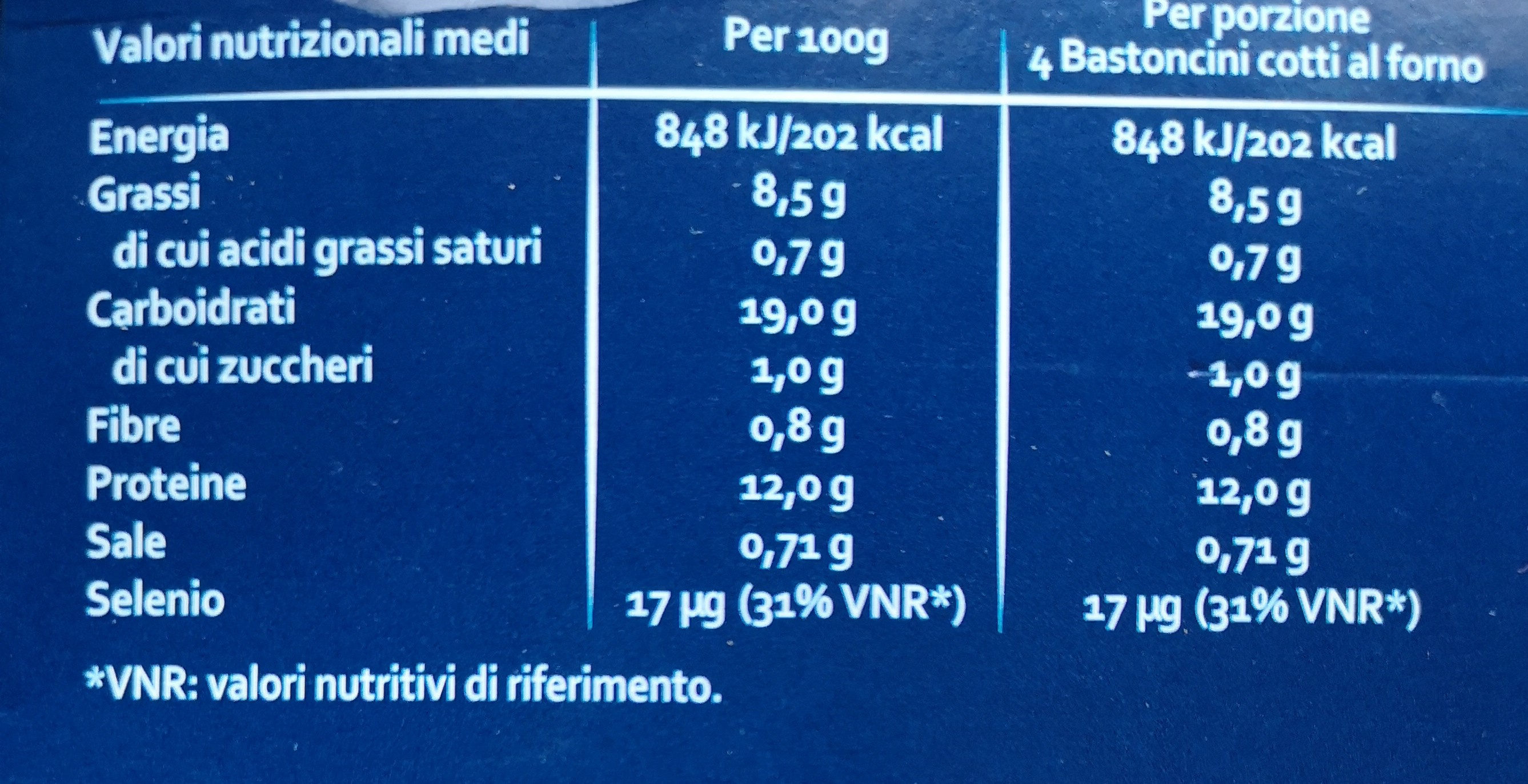filetti di merluzzo - Valori nutrizionali