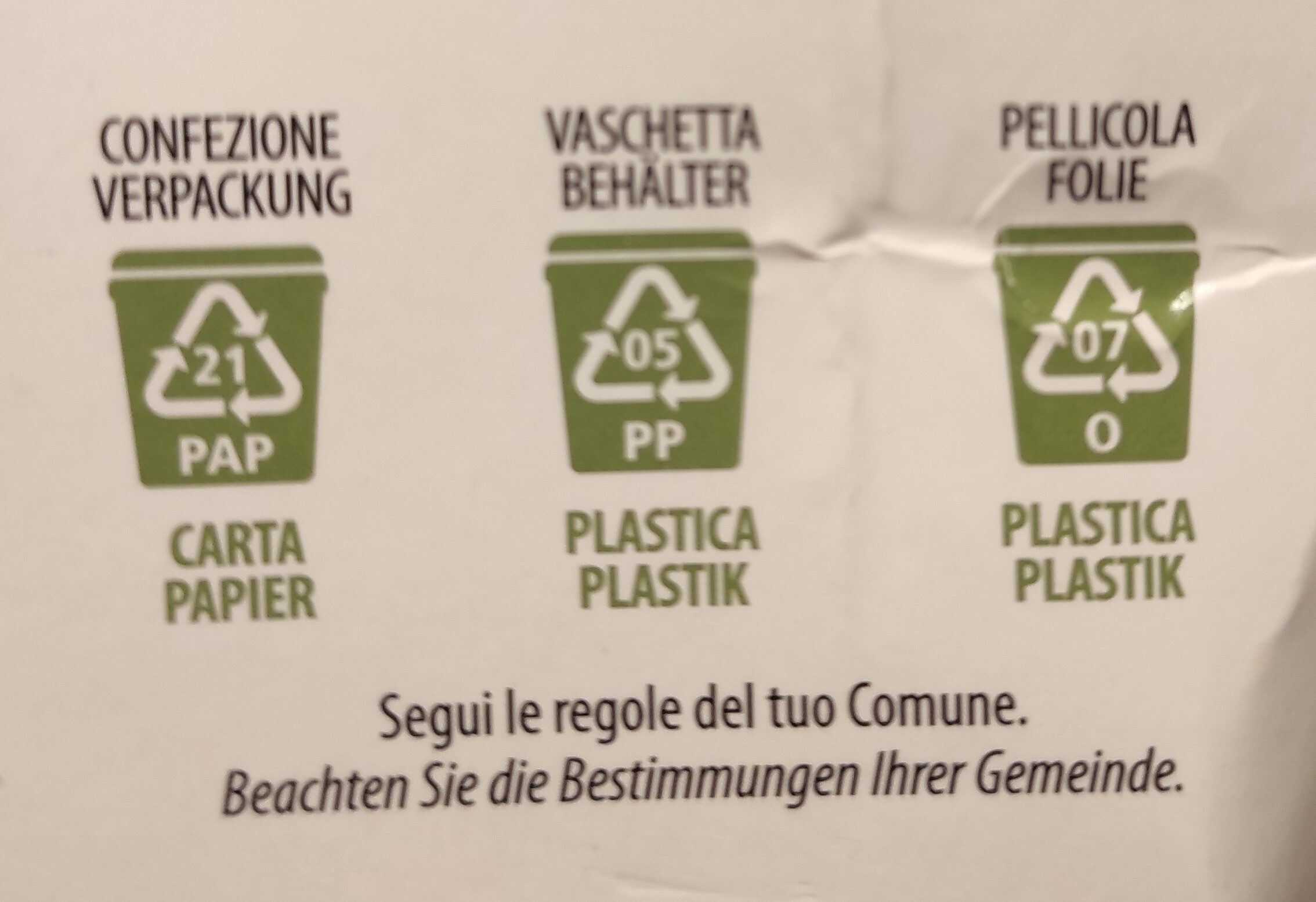 Polpettine di ceci - Istruzioni per il riciclaggio e/o informazioni sull'imballaggio