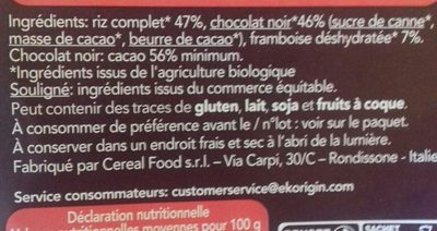 galette riz chocolat noir framboise - Ingredients - fr