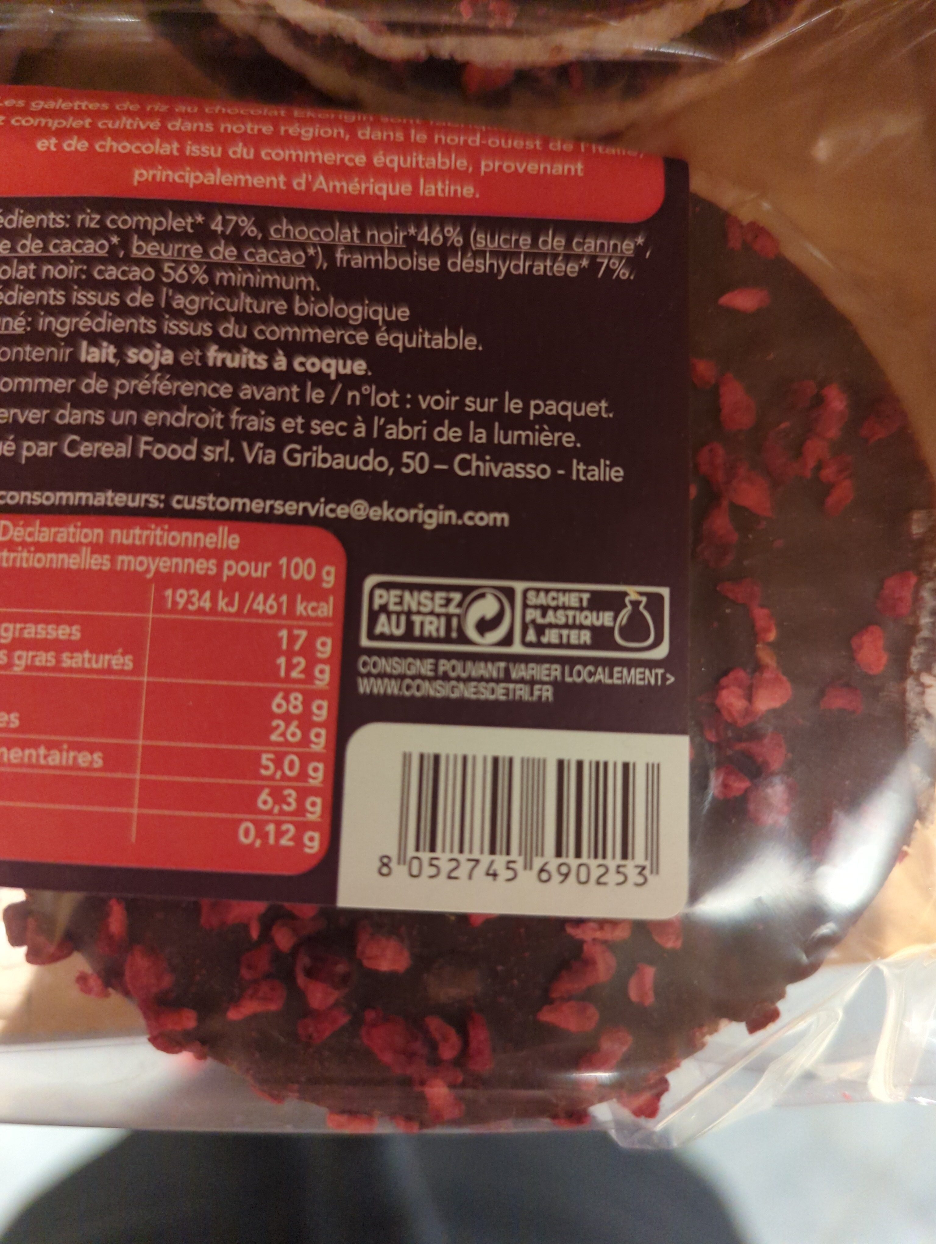 galette riz chocolat noir framboise - Instruccions de reciclatge i/o informació d’embalatge - fr