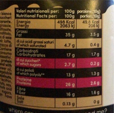 Protein cream nocciola bianca - Valori nutrizionali
