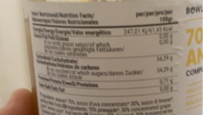 Composta di Ananas 70% - Valori nutrizionali