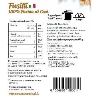 Fusilli 100% Farina di Ceci BIO - Azienda Agricola Monte Monaco - Ingredients - it