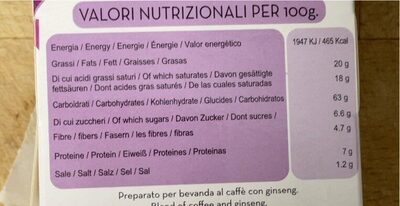 Caffè e Ginseng x Nespresso - Valori nutrizionali