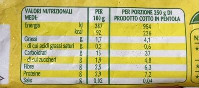 Zuppa farro e ceci - Nutrition facts - it