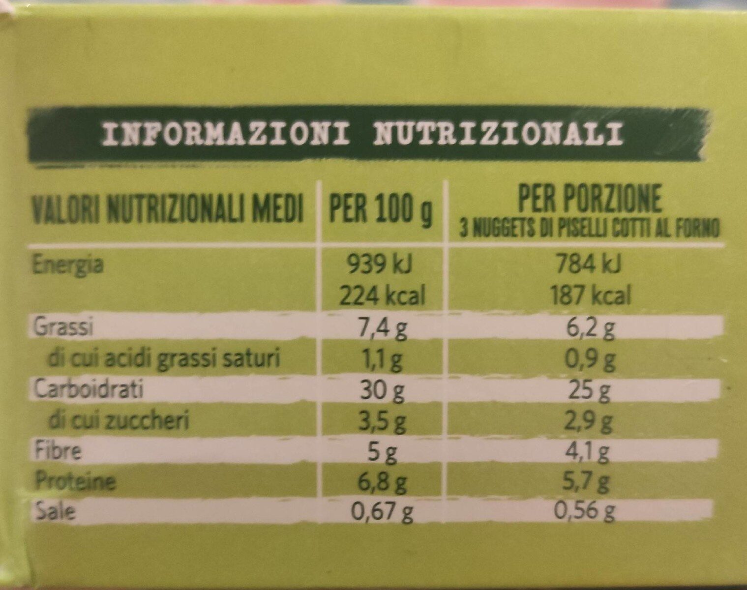 Nuggets di piselli - Green Cuisine - Nutrition facts - it