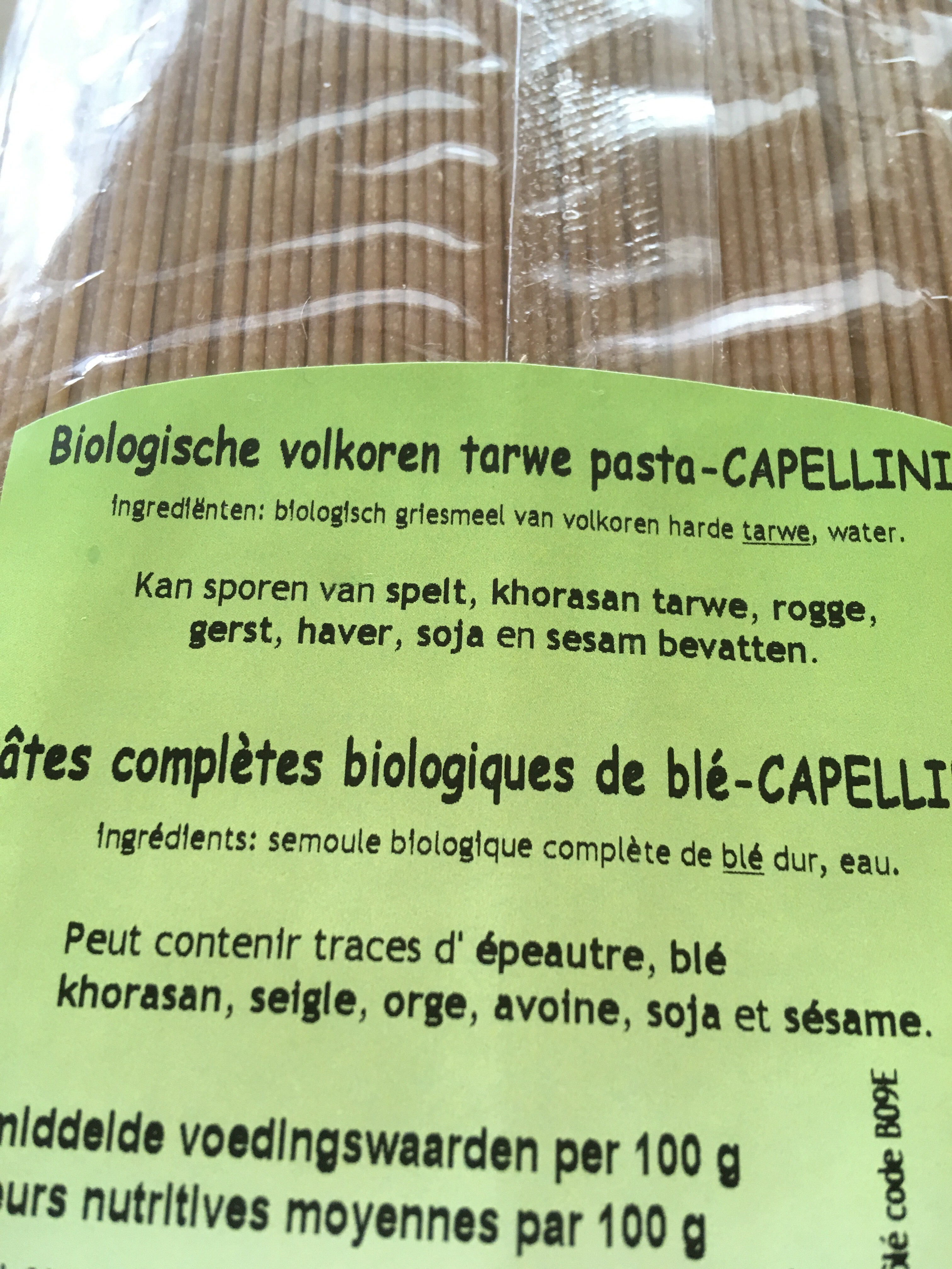 Capellini biologiques complètes - Ingrédients - nl
