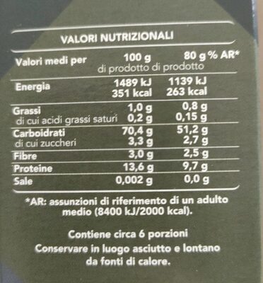 Tagliatelle Pasta di grano IGP - Valori nutrizionali