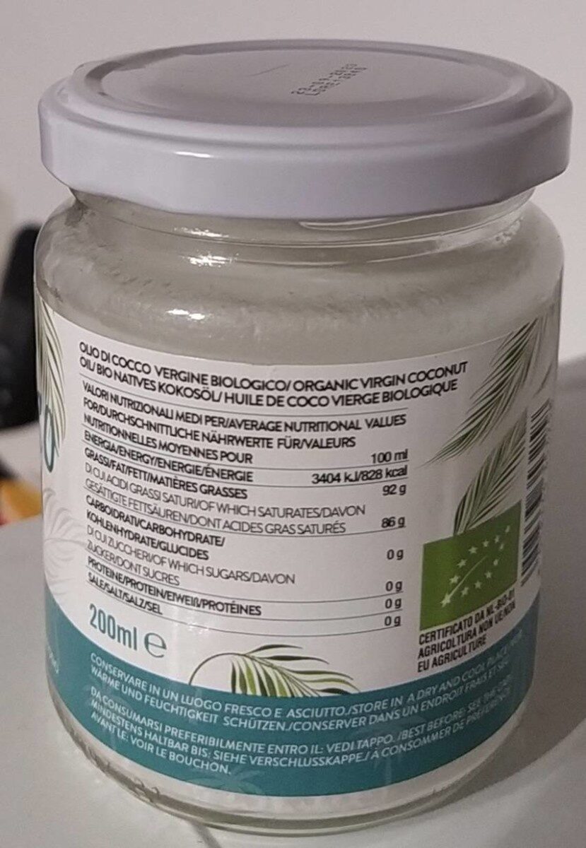 olio di cocco vergine biologico - Nutrition facts - it