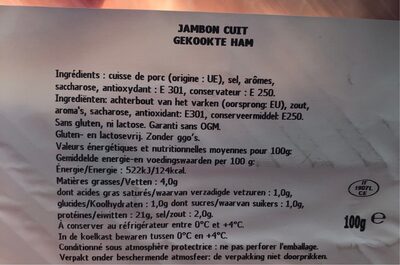 Jambon cuit - Voedingswaarden - fr