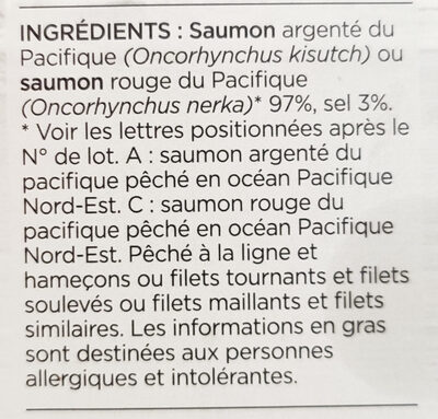 Saumon fumé Sauvage - Ingrédients