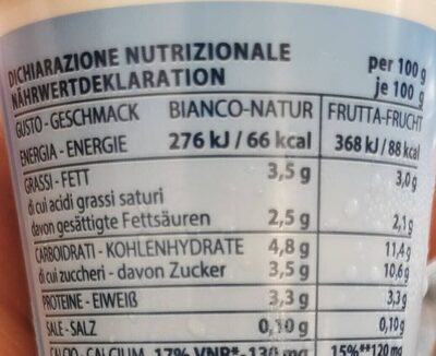 Yogurt delle Alpi - 125g - Gusto banana - Valori nutrizionali - fr