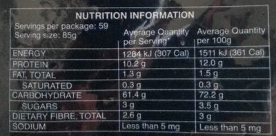 5kg Fusilli nº 98 - Tableau nutritionnel - it