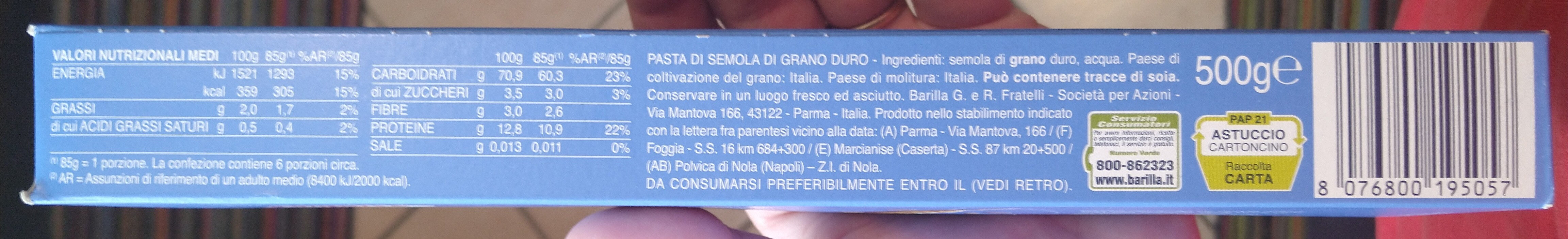 Barilla pates spaghetti n°5 500g - Istruzioni per il riciclaggio e/o informazioni sull'imballaggio