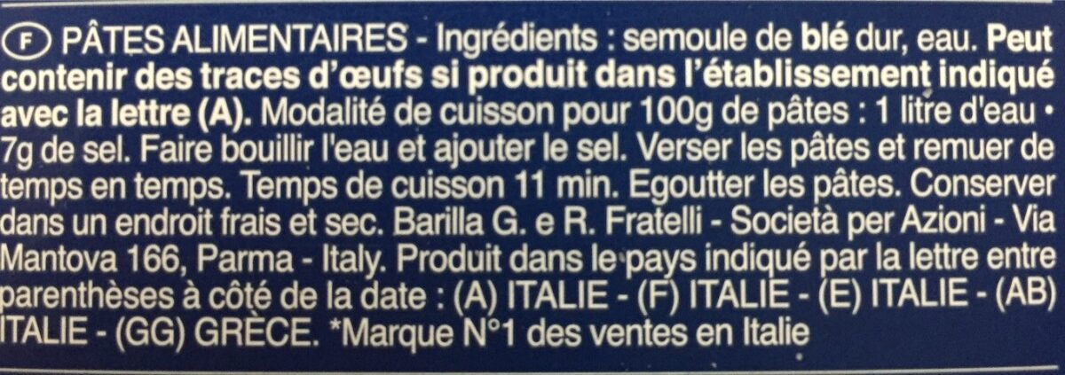 Barilla pates rigatoni - Ingrediënten - fr