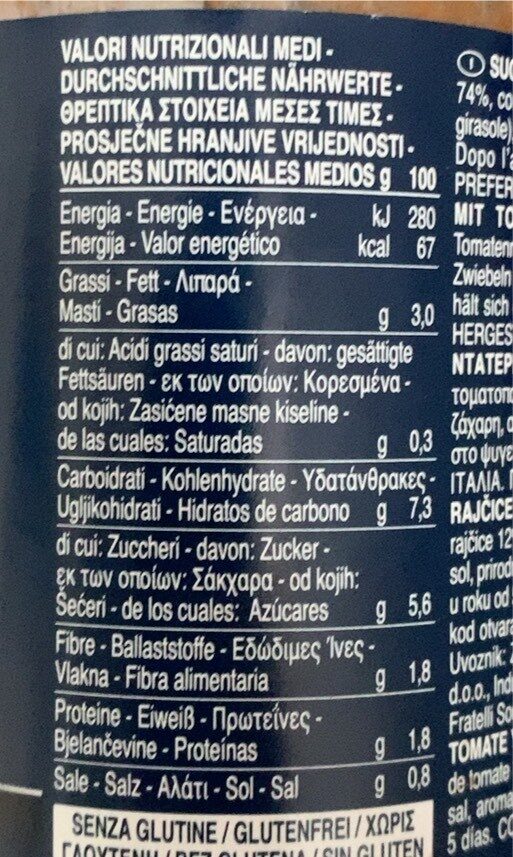 Pomodoro Sauce - Voedingswaarden - de