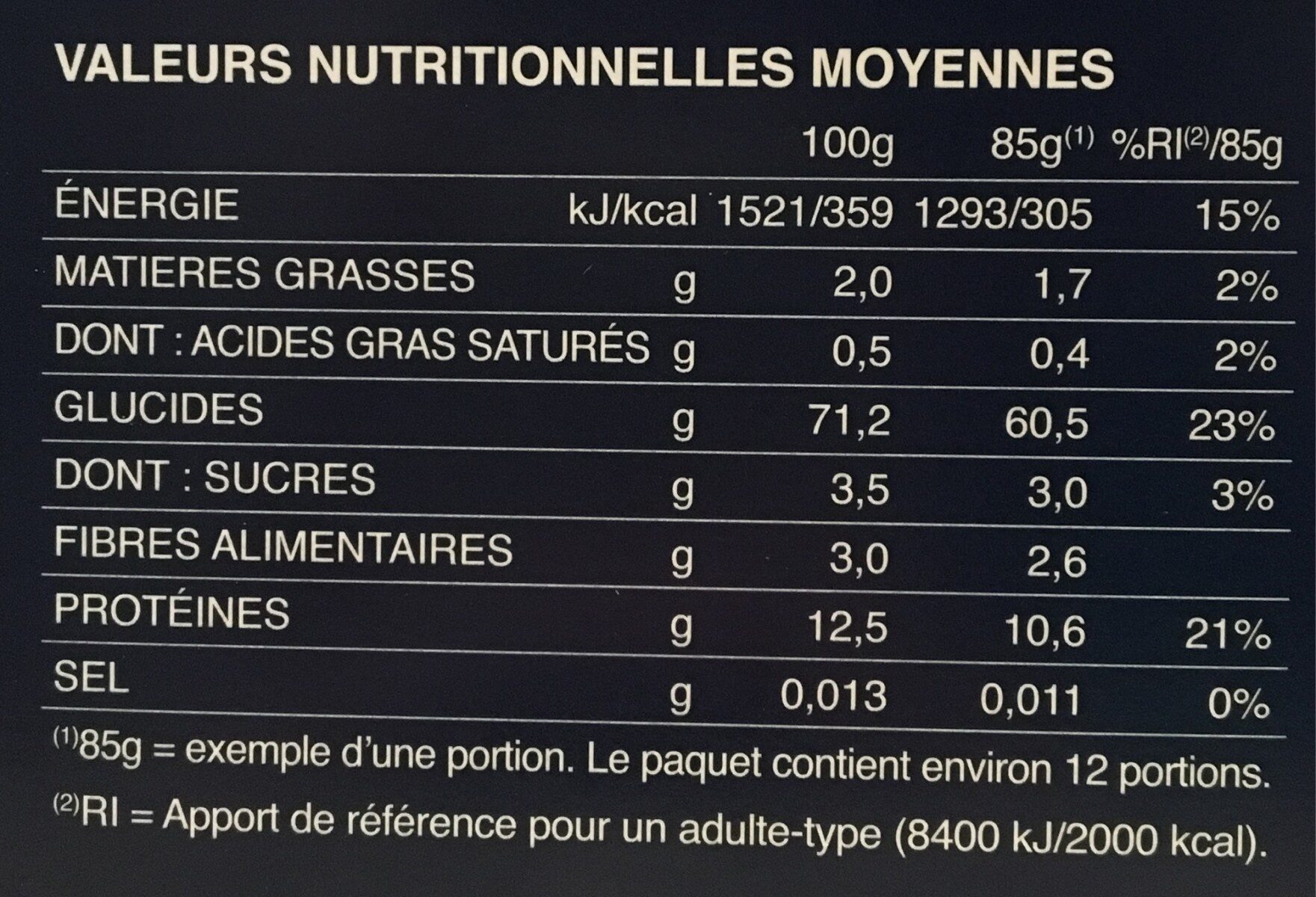 Pâtes coquillettes 1kg - Nährwertangaben - fr