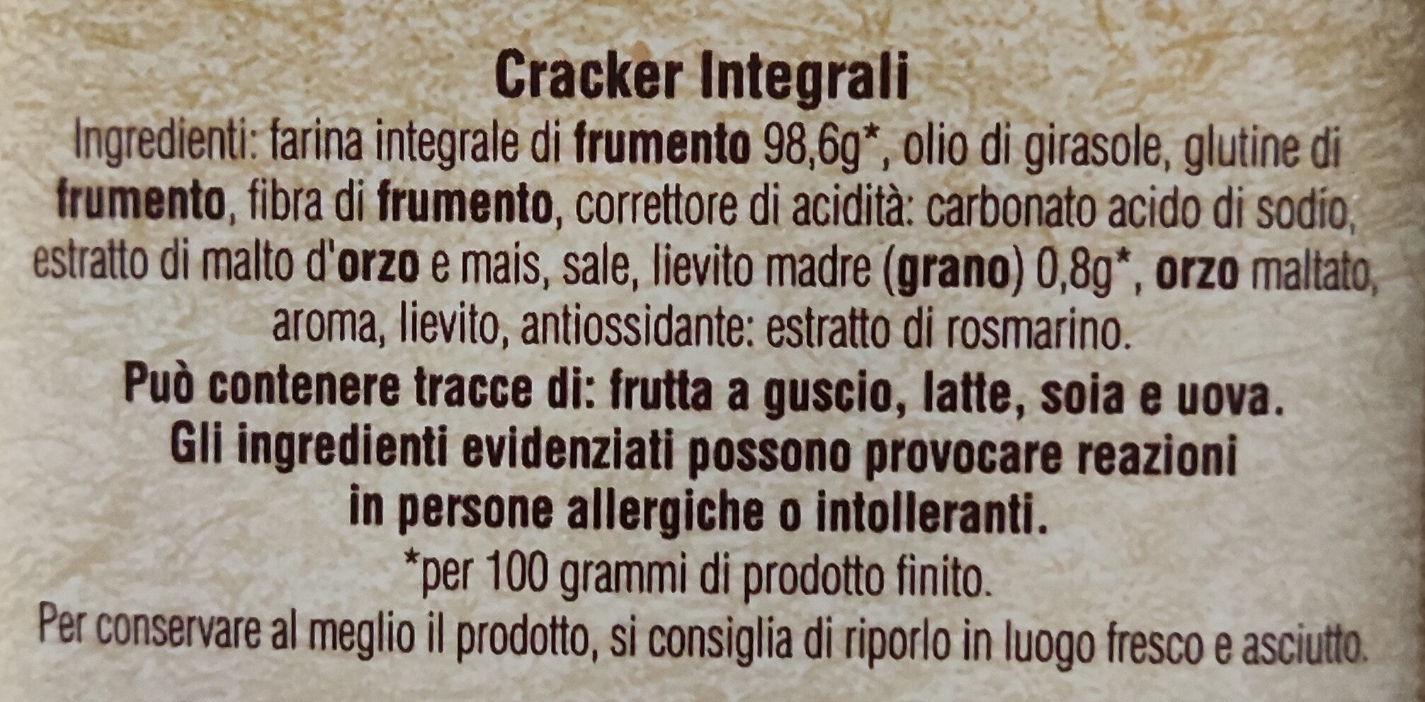 Cracker integrali - Ingredienti