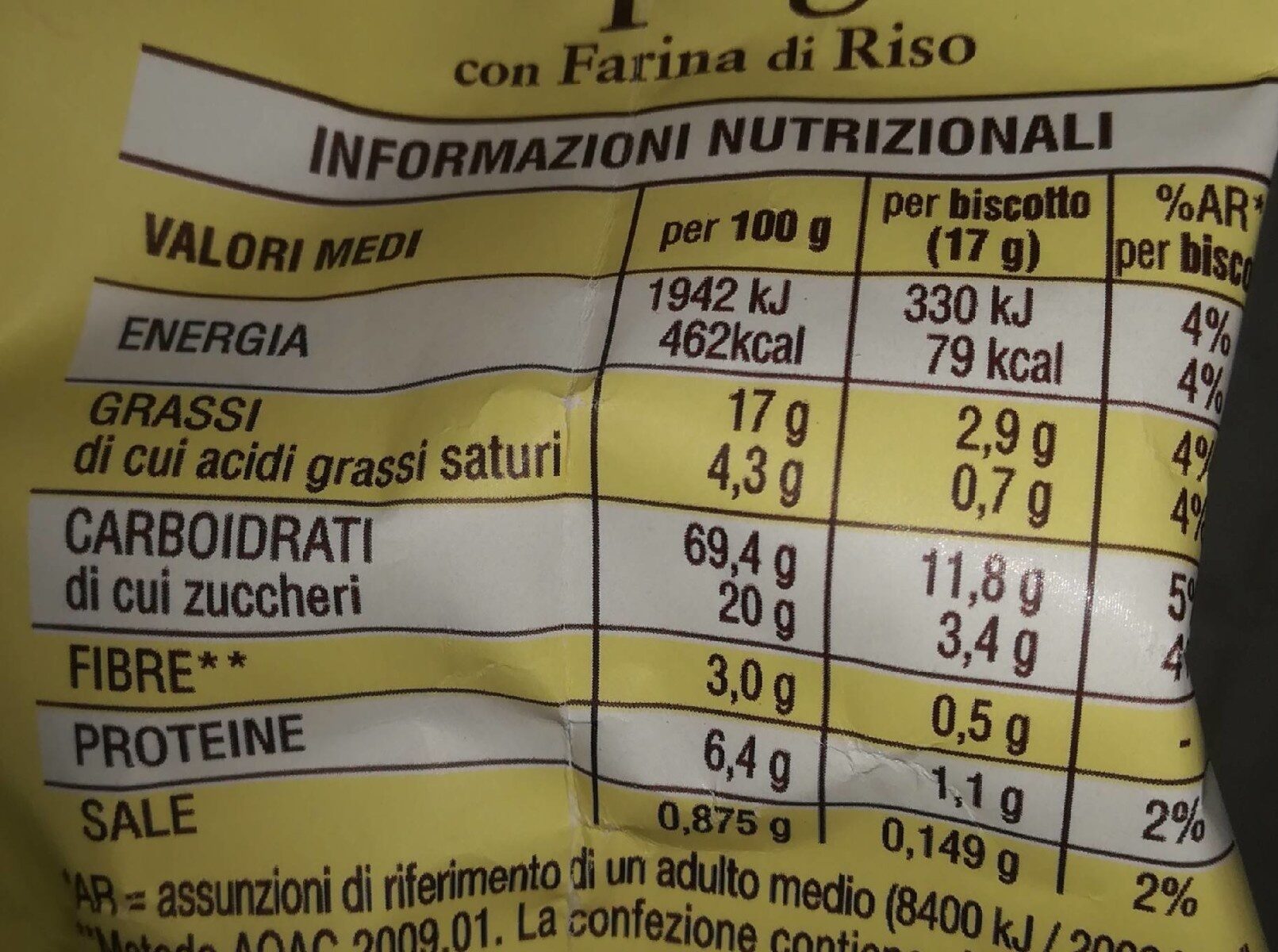 Mulino Bianco Campagnole - Nutrition facts - fr