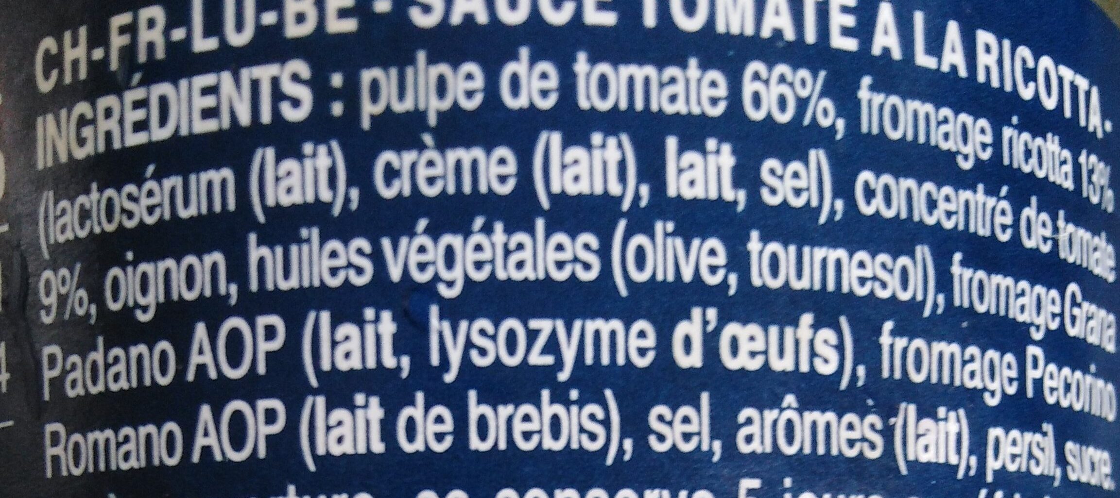 Sauce tomate à la ricotta - Zutaten - fr