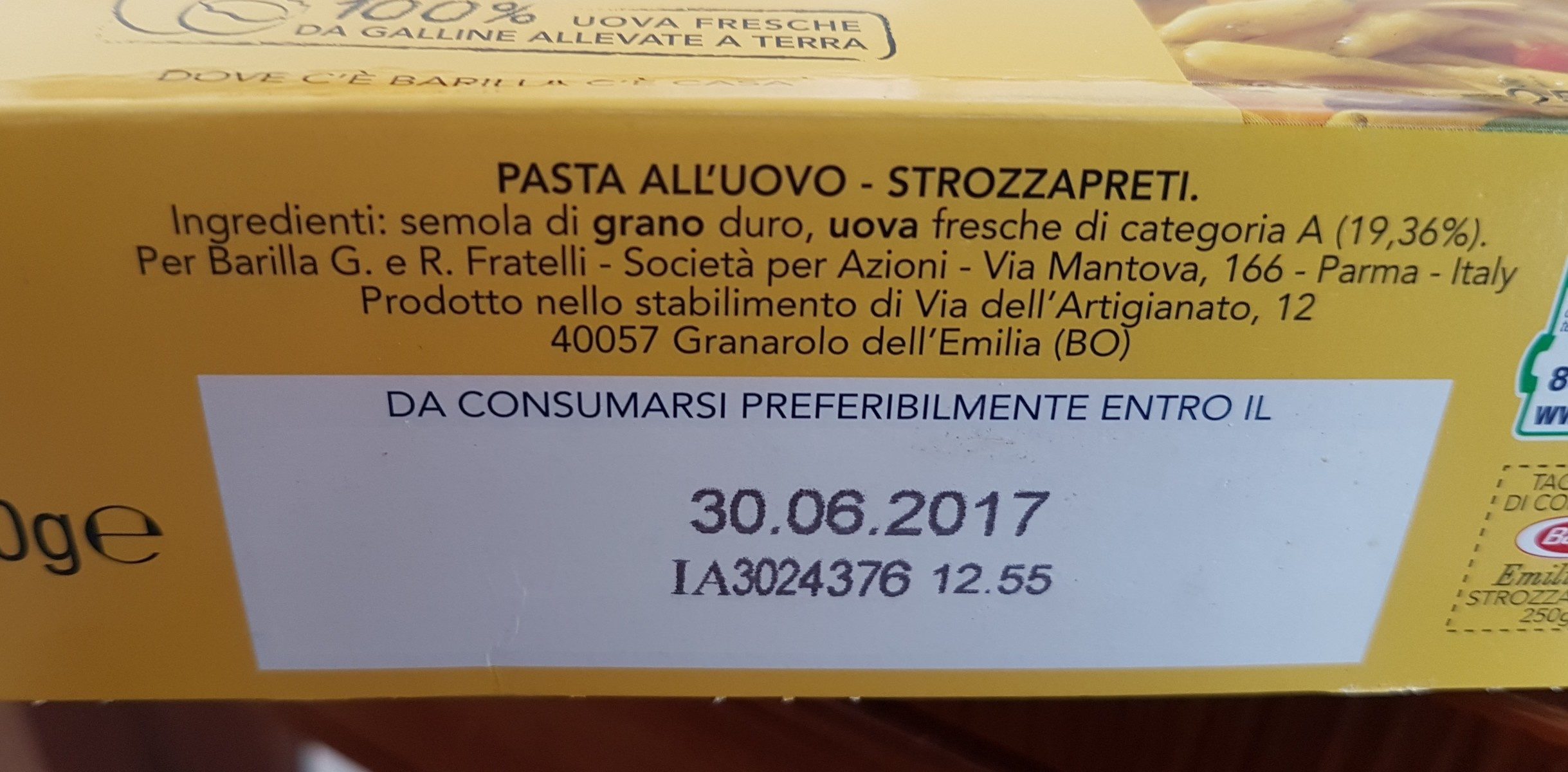 Barilla Emiliane Pasta Strozzapreti - Ingredienser - fr