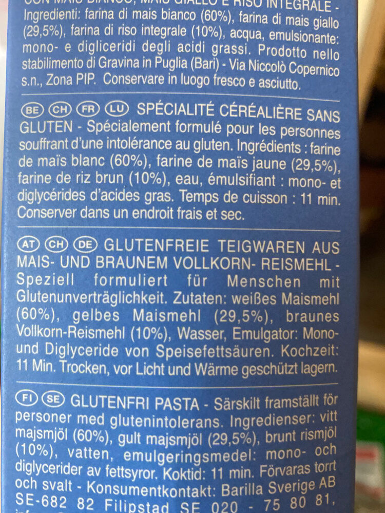 Fussili glutenfrei - Ingredienser - en