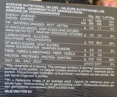 Lot pâtes Linguine x2 - Tableau nutritionnel