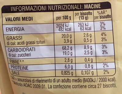 Mulino Blanco Macine con panna fresca - Tableau nutritionnel - it