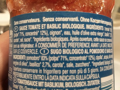 Barilla sauce tomates basilic bio 200g - Zutaten - fr