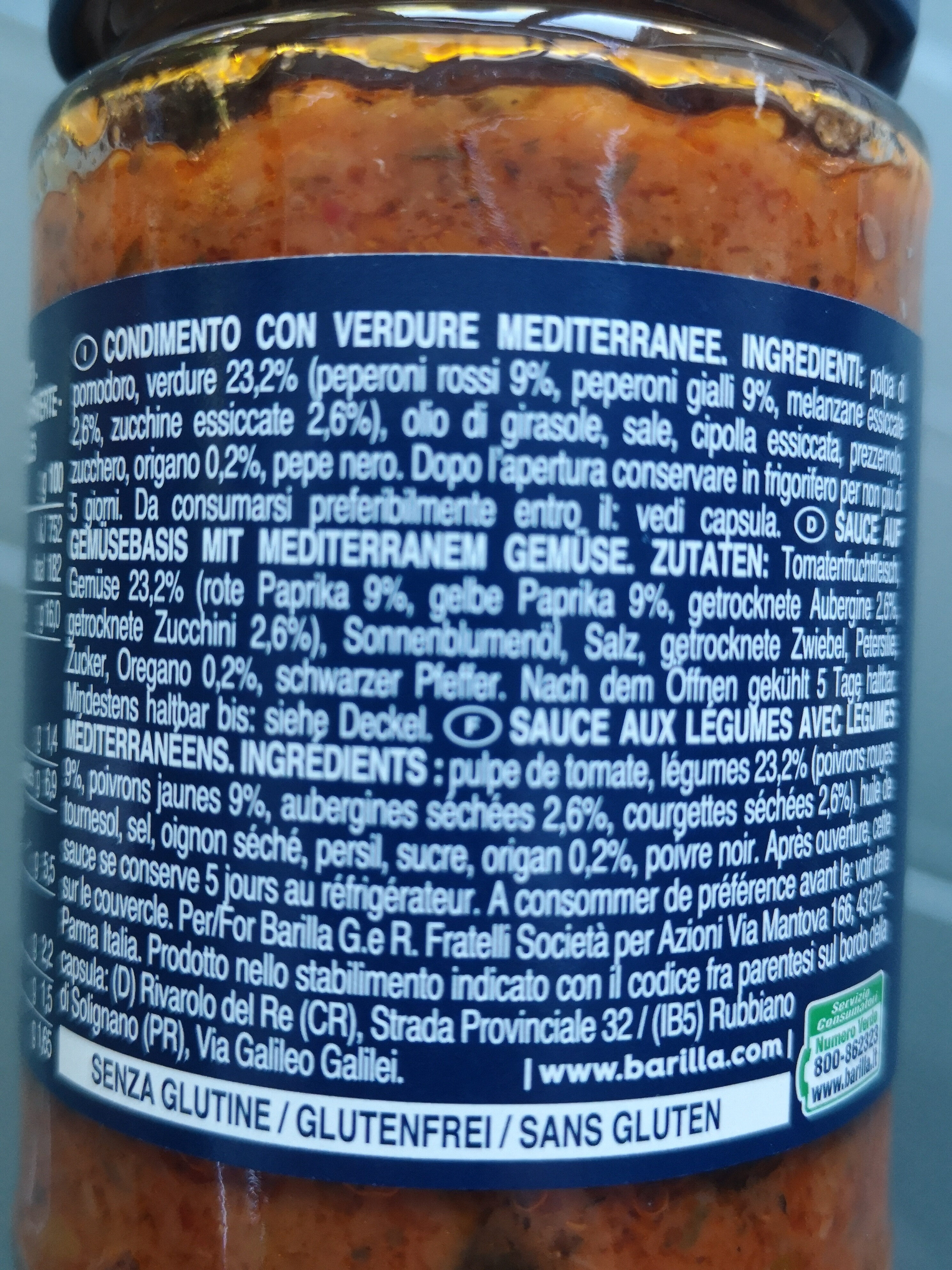 Sauce auf Gemüsebasis mit Mediterranen Gemüse - Ingrédients