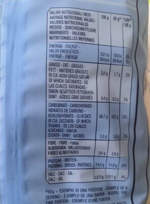 Mezze maniche rigate 500g voiello 2015 - Tableau nutritionnel