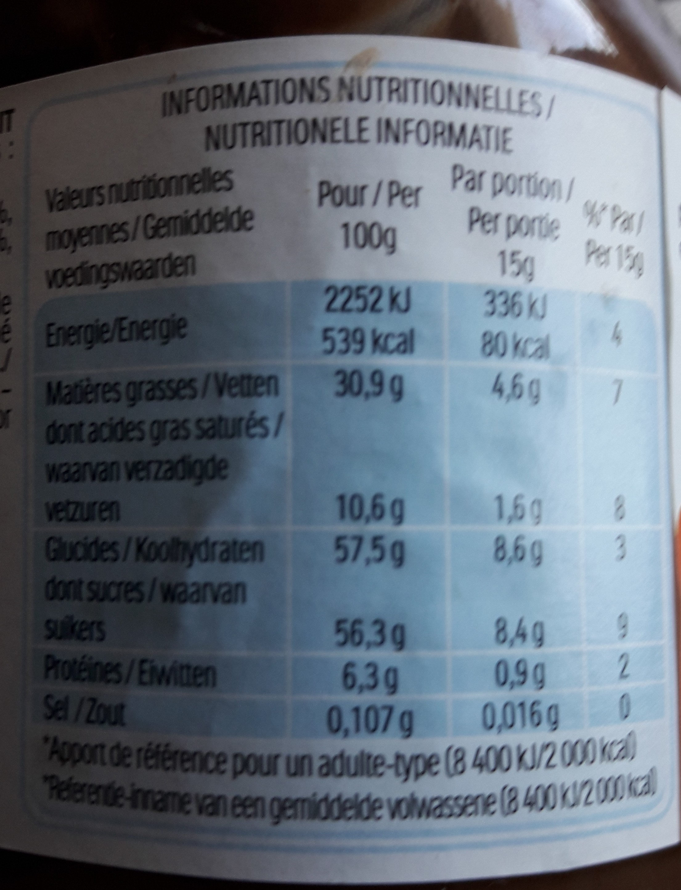 Nutella - Valori nutrizionali - fr