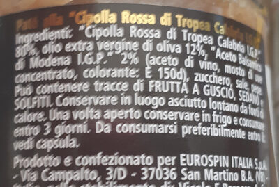 Paté alla Cipolla 100% "Cipolla Rossa di Tropea Calabria I.G.P - Ingredients - it