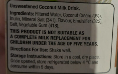 Unsweetened Coconut Milk - Ingredients