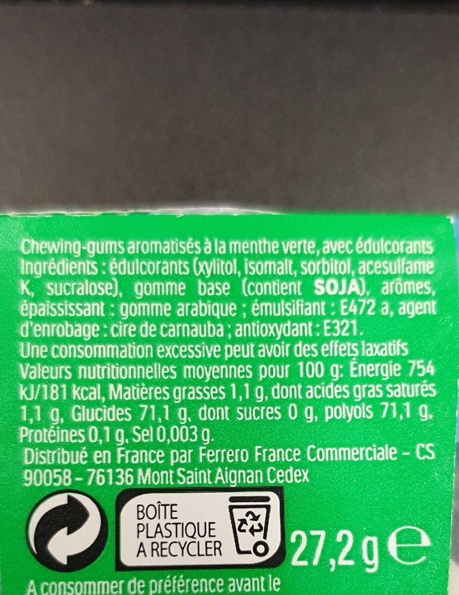 Tic Tac Gum Spearmint  Spe - Tableau nutritionnel