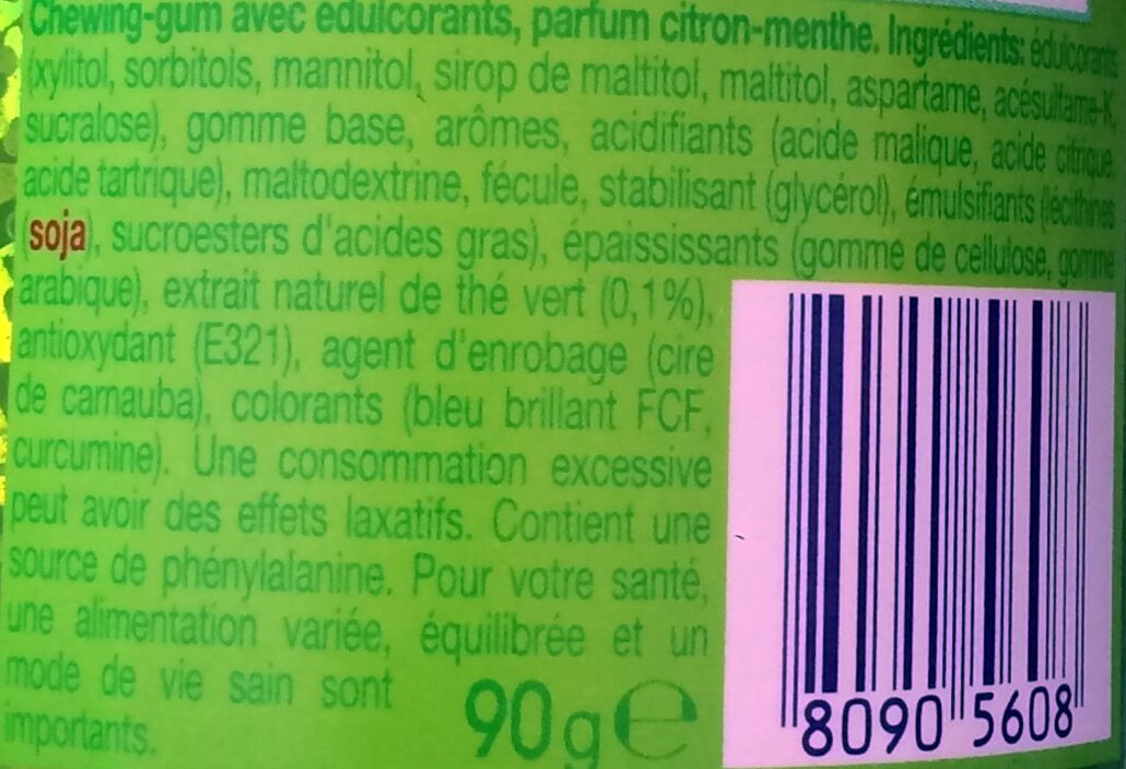 chewing-gum fresh citrus au thé vert - Ingredients - fr