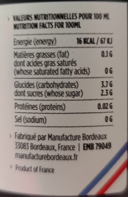 cassis menthe - Nutrition facts - fr