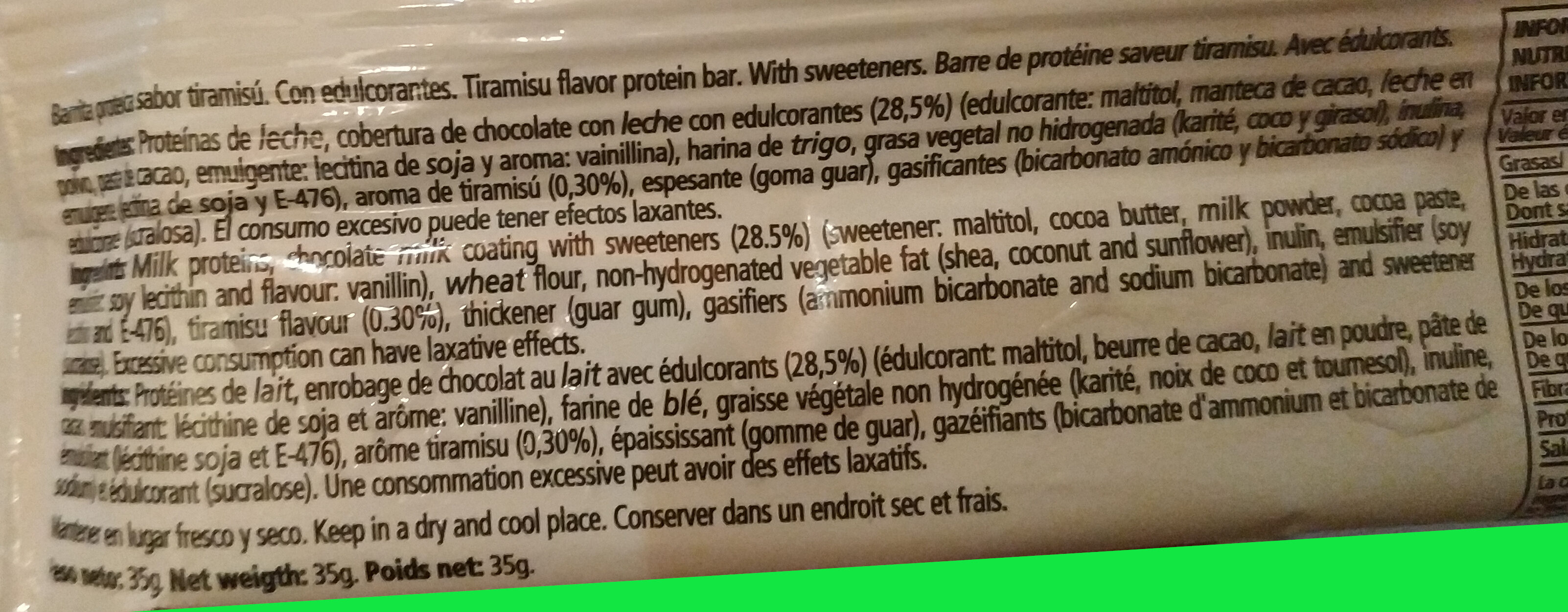 Whey Protein Meal - Tiramisu - Ingredients - es