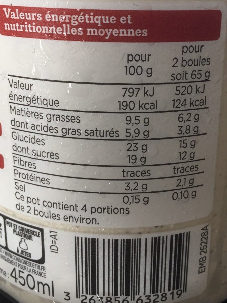 Glace Vanille - Nutrition facts - fr