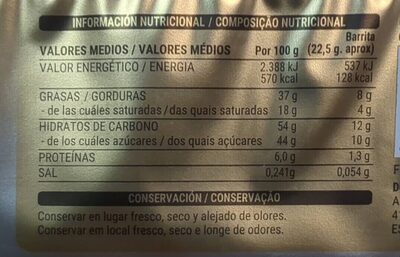 BARRITAS CHOCOLATE BLANCO - Información nutricional