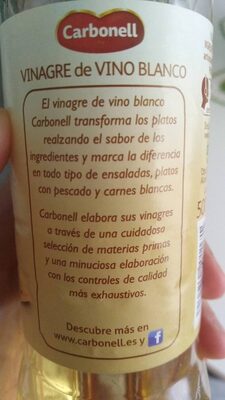 Vinagre de vino blanco - Información nutricional