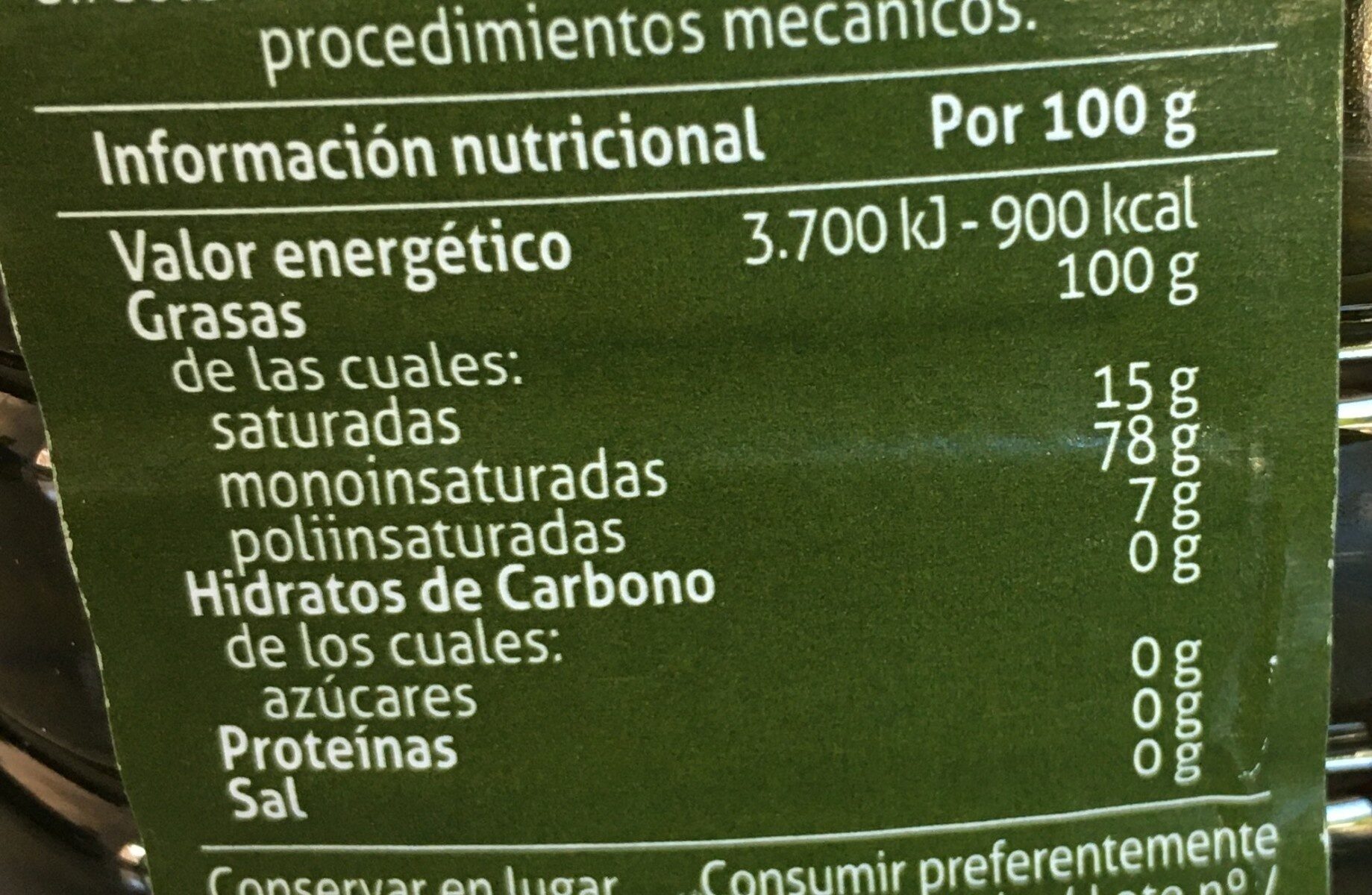 Olivenöl - Información nutricional