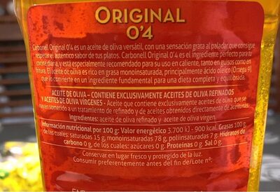 Aceite de oliva 0,4 - Información nutricional